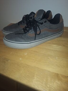 Vans Men's Gray Canvas Sneakers with Brown Stripe